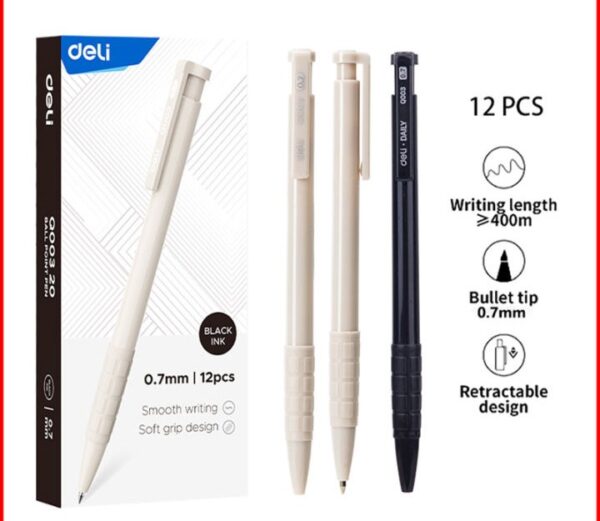 Pulpen Pen Rectract Tekan DELI 00320 0.7 mm Medium Bullet Tip