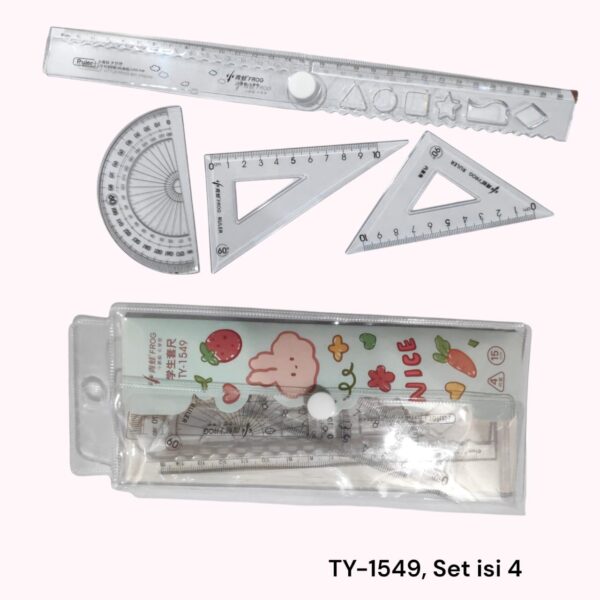 Mistar Lipat Set 30 cm Bening Transparan Tebal TY-1532 / TY-1549 Geometric Set
