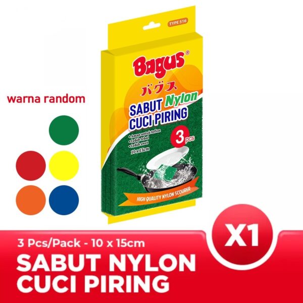 Spons Sabut Cuci Piring Nylon isi 3 BAGUS 516