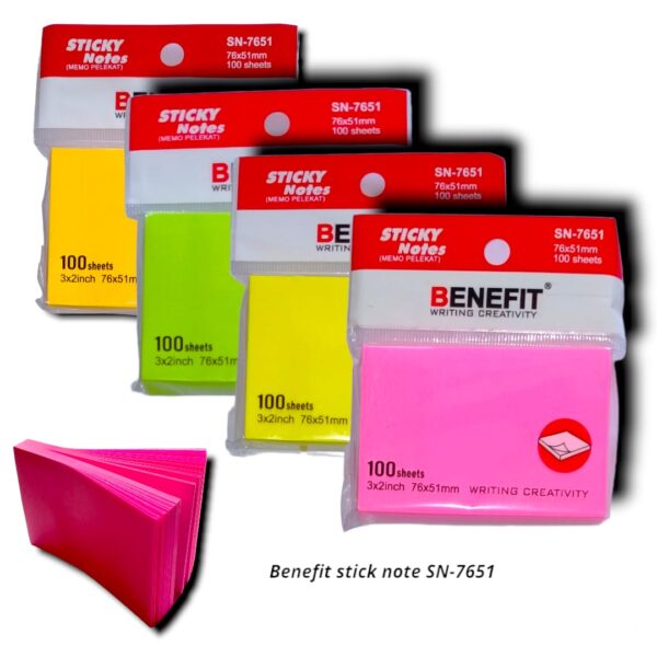 Sticky Notes Memo Tempel Warna 76 mm x 51 mm isi 100's BENEFIT - Gambar 2