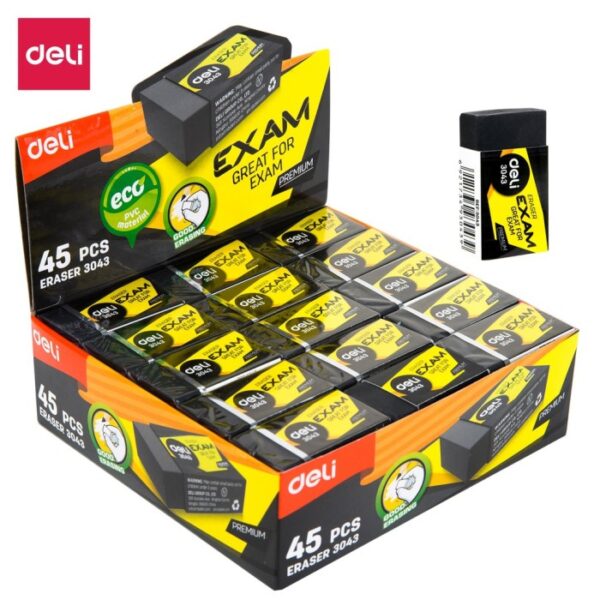 Penghapus Pensil Hitam DELI Eraser EXAM Extra Clean Bersih H043 Tanggung Medium - Gambar 2