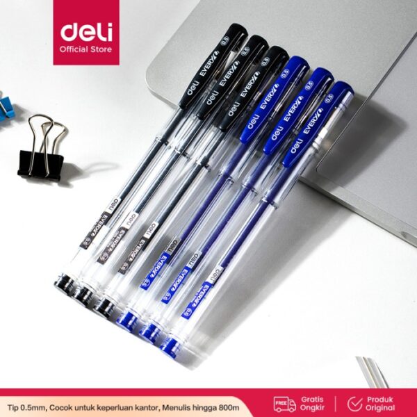Pulpen Ballpoint Gel Pen DELI G82 Tutup Klip 0.7 mm Pena Cair Smooth Bagus - Gambar 4