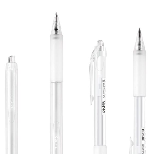 Ballpoint Pulpen Pen Gel Pena Cair Tekan DELI A 057B 0.5 mm Hitam Body Transparan Bening - Gambar 3