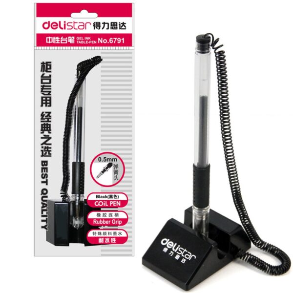 Pulpen Pen Tempel Meja Gel Desk Pen Spiral DELI 6791 Hitam Ballpoint Gel