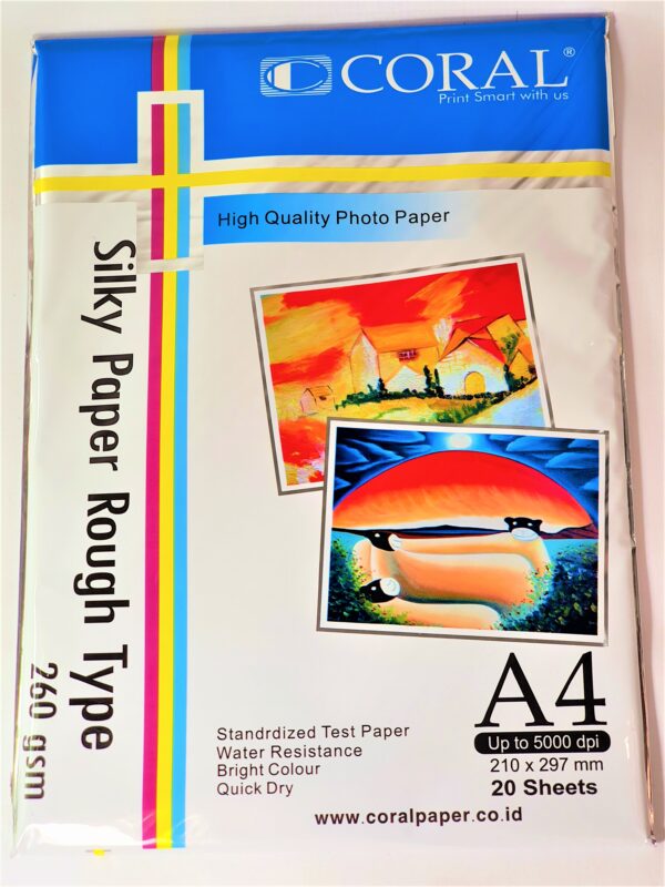 Kertas Foto Kilap Kulit Tekstur Keruk Silky Rough Glossy Photo Paper A4 260 Gr isi 20 lembar