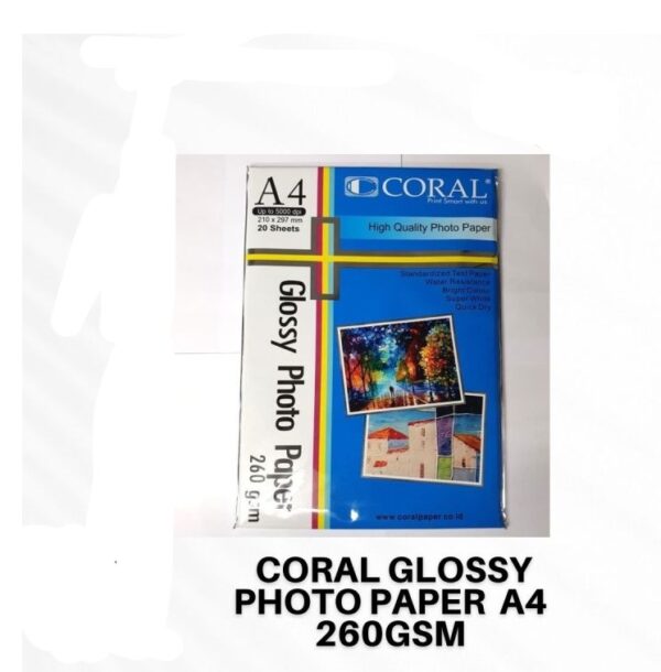 Kertas Foto Kilap CORAL Glossy Photo Paper A4 260 Gr isi 20 lembar