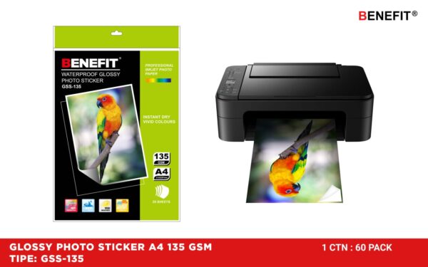 Kertas Foto Kilap Stiker Glossy Sticker Photo Paper A4 135 Gr BENEFIT