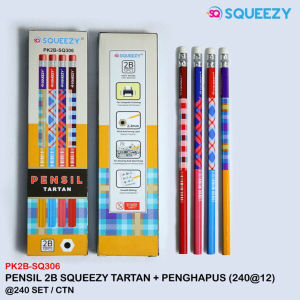 Pensil 2B + Penghapus SQUEZZY Pencil Lusin Per Pak - Gambar 2