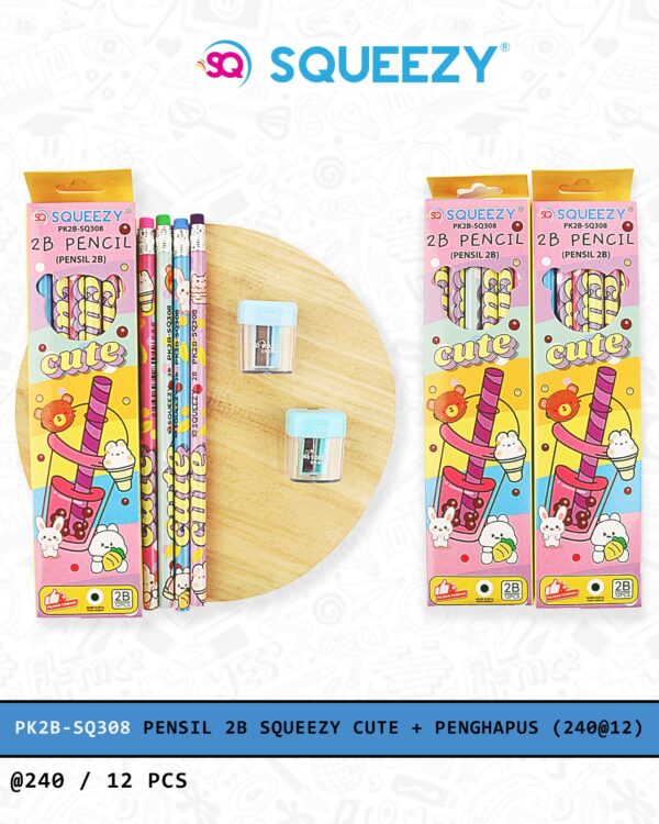 Pensil 2B SQUEZZY Fancy Lucu SQUEZZY Pencil + Eraser