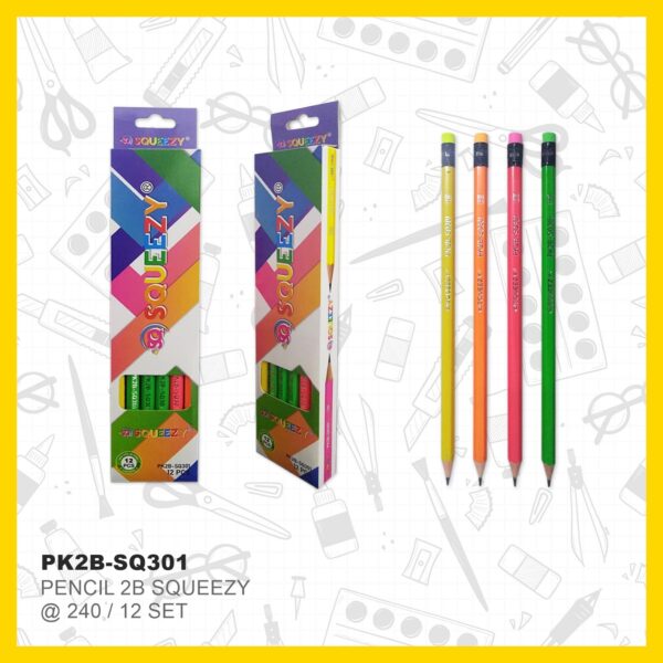 Pensil 2B + Penghapus SQUEZZY Pencil Lusin Per Pak