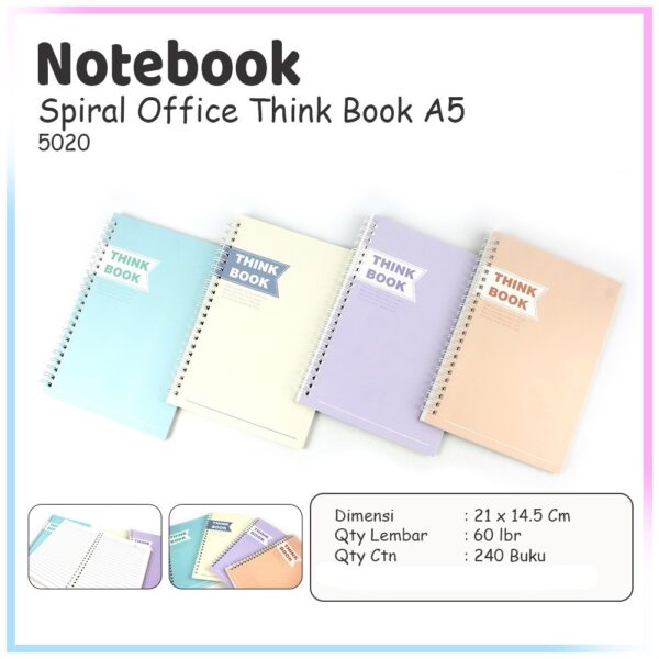 Buku Tulis Notebook Spiral Ringbook A5 Garis isi 60 lembar 5020