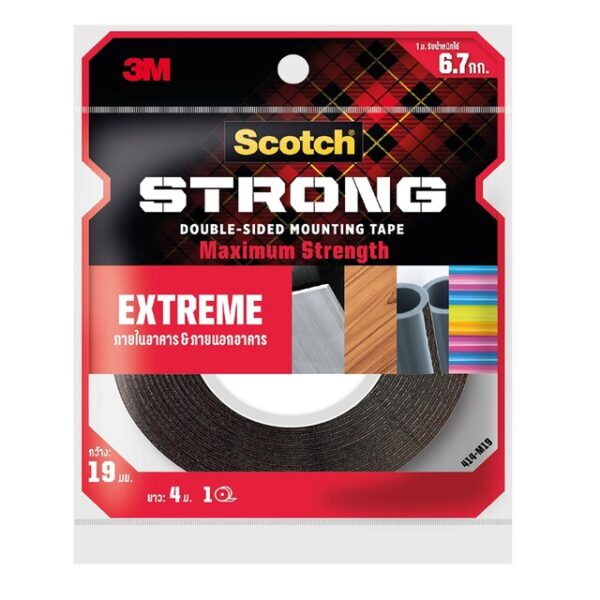 Mounting Double Sided Tape Hitam Extreme Strong Outdoor Indoor 3M SCOTCH 19 mm x 4 meter