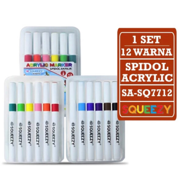Spidol Akrilik SQUEZZY 12 warna Acrylic Marker - Gambar 2