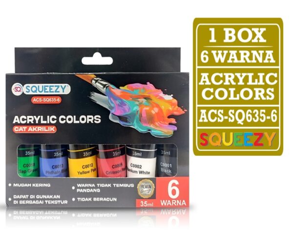 Cat Akrilik Tube 35 ml Set isi 6 Warna Acrylic Paint SQUEEZY