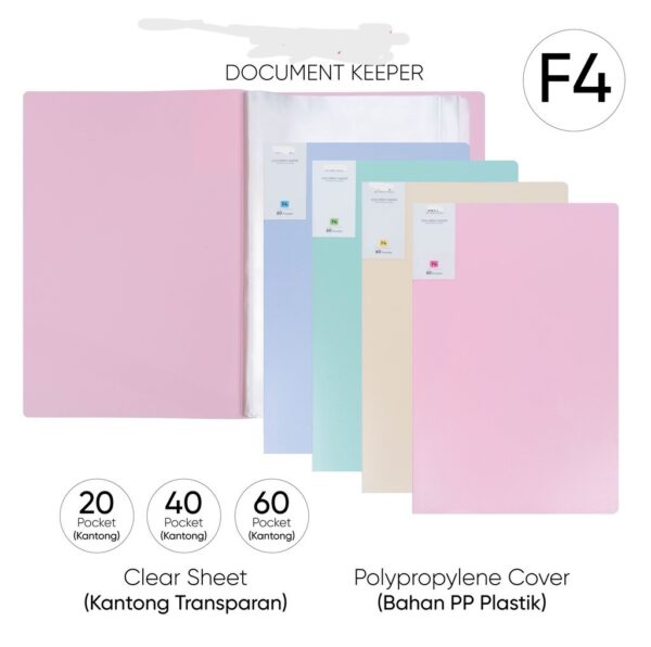 Map Dokumen File Display Book Clear Holder 20 Lembar Pastel Soft Color Document Keeper Folio F4