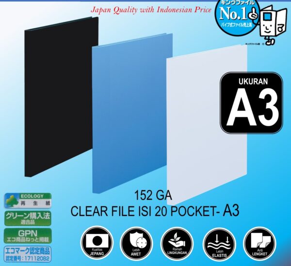 Clear Holder Document Keeper A3 KINGJIM isi 20 lembar Display Book Besar - Gambar 2