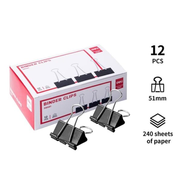 Klip Penjepit Kertas DELI Binder Clip Hitam No.260 ( 51 mm ) 38561