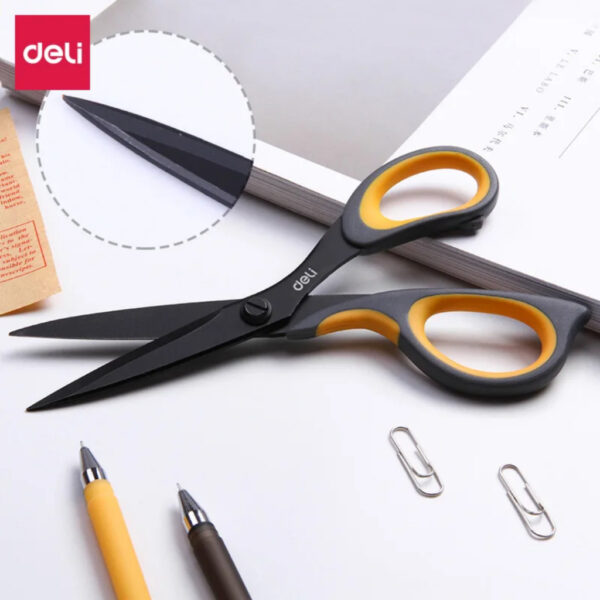 Gunting Kertas DELI Bahan Teflon 77757 Arc Blade Scissors Anti Karat Ergonomis Besar - Gambar 2