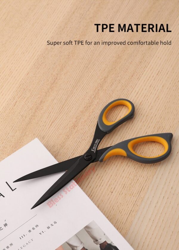 Gunting Kertas DELI Bahan Teflon 77757 Arc Blade Scissors Anti Karat Ergonomis Besar - Gambar 3