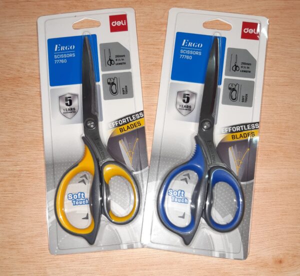Gunting Kertas Ergonomis DELI 77760 Besar 21 cm Stainless Anti Karat Scissors - Gambar 2