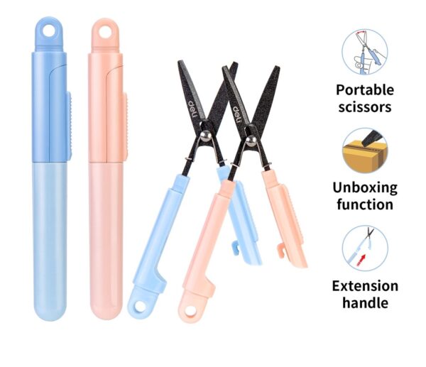 Gunting Saku Travel Scissors Lipat + Tutup Soft Color DELI 77761