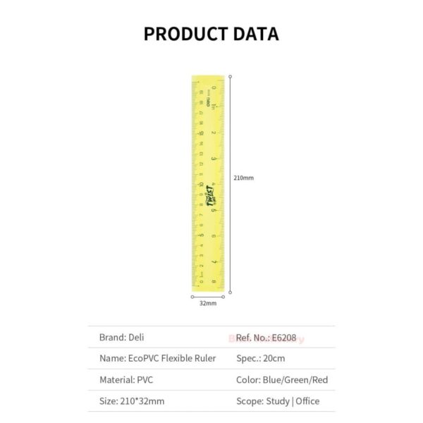 Penggaris Mistar Lentur Fleksibel DELI 6220 Flexible Ruler 20 cm - Gambar 3