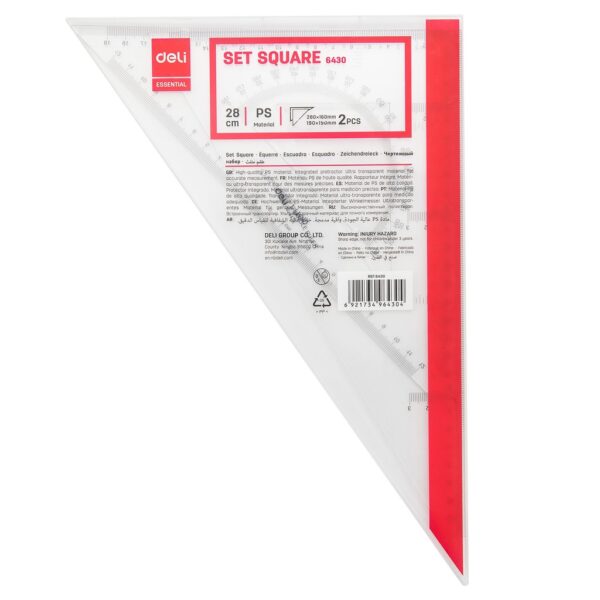 Mistar Penggaris Segitiga 28 cm Triangle Set Square DELI 6430 Plastik - Gambar 2