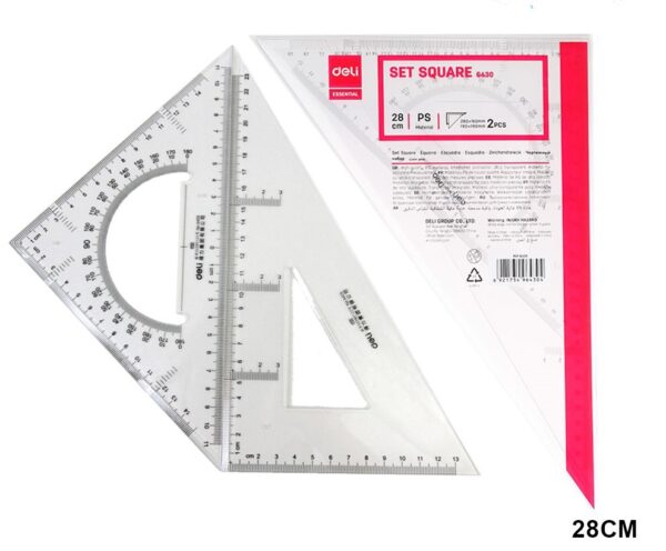 Mistar Penggaris Segitiga 28 cm Triangle Set Square DELI 6430 Plastik