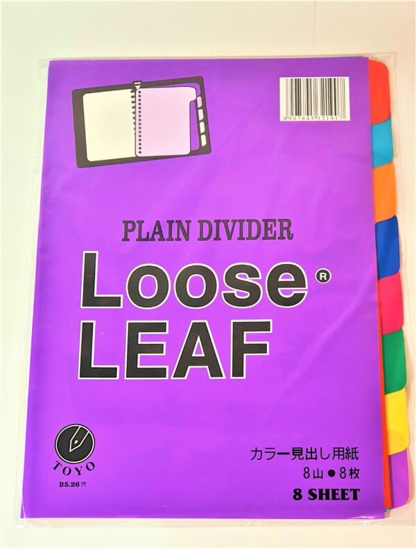 Pembatas Binder Divider B5 Plastik Index Loose Leaf Warna 26 lubang 8 warna