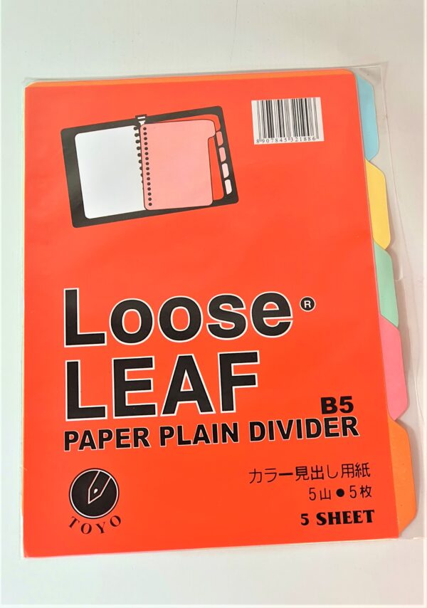 Pembatas Binder Divider B5 Kertas Index Loose Leaf Warna 26 lubang 5 warna