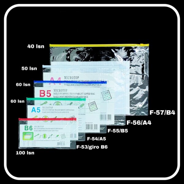 Zipper Pocket Zip Bag Klip Plastik Mika Transparan A4 Tempat Pensil Dompet Serbaguna Map Dokumen - Gambar 2
